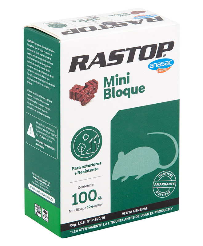 RATICIDA RASTOP BLOQUE MINIBLOQUE 100 GRS